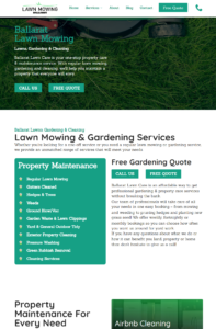 Comprehensive lawn mowing and gardening services webpage.